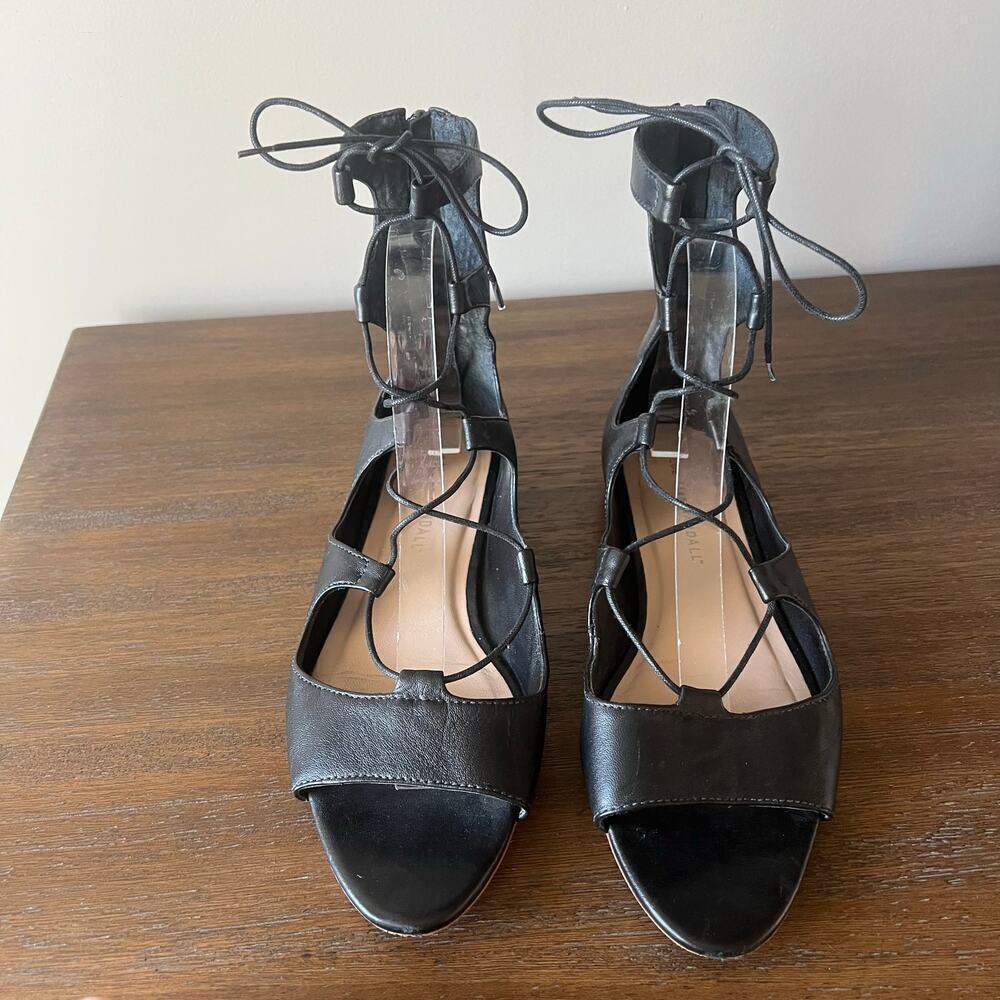 Loeffler Randall Woman’s Black Lace Up Gladiator Leather Flat Sandals- Size 8.5B